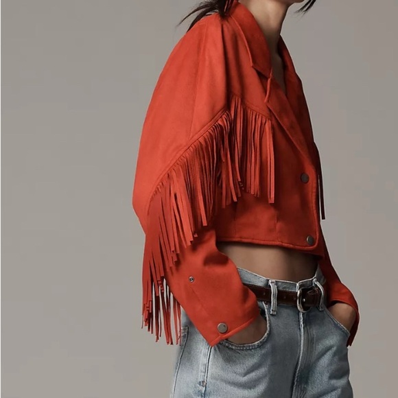 Anthropologie Pilcro Suede Fringe Moto Jacket size XXS NWT - Picture 2 of 16